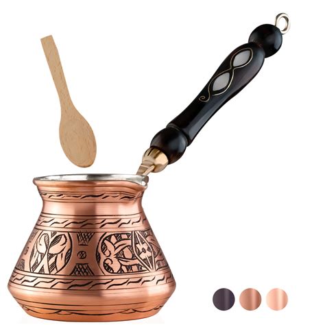 Buy Bcs Oz Copper Turkish Greek Arabic Coffee Pot With Wooden Handle