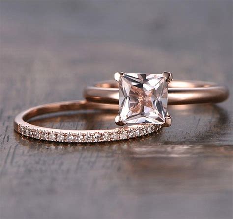 The sparkling wedding band follows the arc of the engagement ring. Sale: 1.25 Carat Peach Pink Morganite (princess cut ...