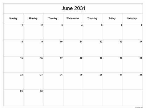 Printable June 2031 Calendar Free Printable Calendars