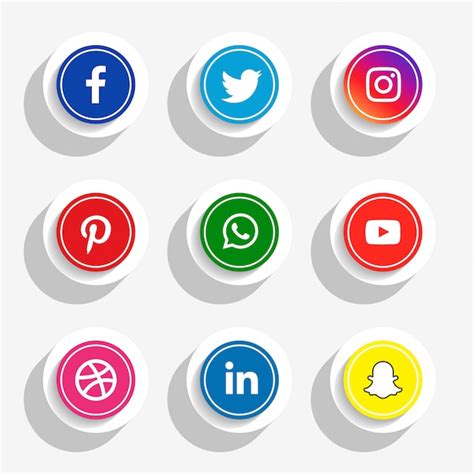 3d Style Social Media Icons Set Free Vector