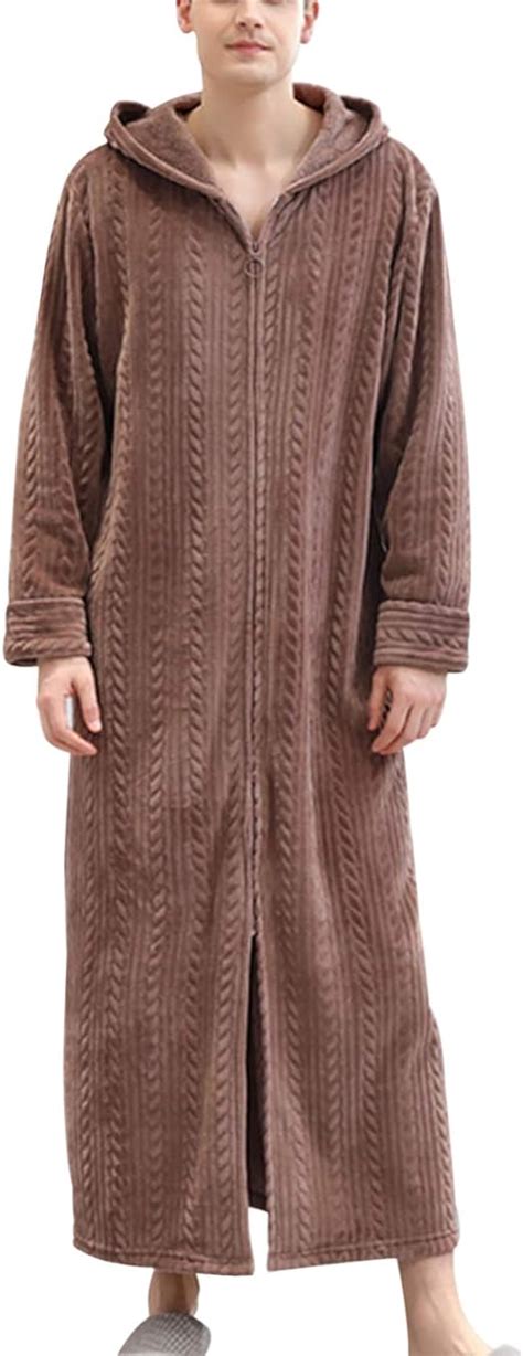 Letuwj Men S Fleece Hooded Full Length Robe Plush Collar Shawl Zipper Front Bathrobe At Amazon