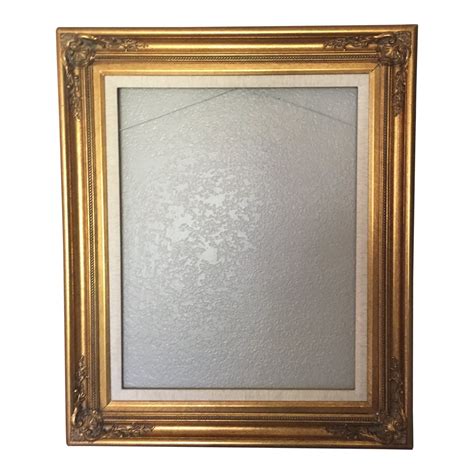 Hollywood Regency Gold Gild Scallop Edge Frame With Linen Mat