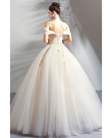 Luxury Embroidery Beige Ball Gown Wedding Dress Princess With Off