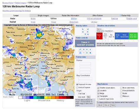 Please ensure you also check www.bom.gov.au for any official warnings and forecasts. Radar Map Features
