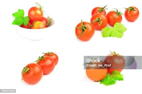 Kolase Tomat Ceri Terisolasi Pada Potongan Latar Belakang Putih Foto