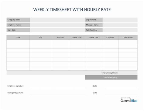Weekly Timesheet With Hourly Rate in PDF