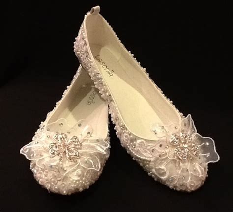 Plus Size Wedding Shoes Bridal Ballet Flats Rhinestones Pearls Etsy