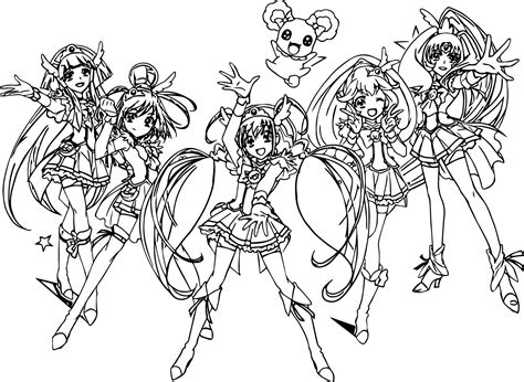 Glitter Force All Group Team Coloring Page Glitter Force