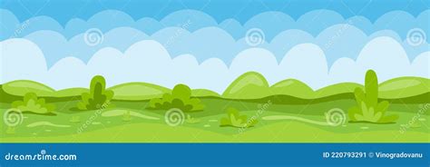 Landscape Summer Background With Cloudy Blue Skies Green Hills And