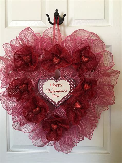 Ruffled Mesh Heart Shaped Valentine Wreath Etsy Valentine Wreath