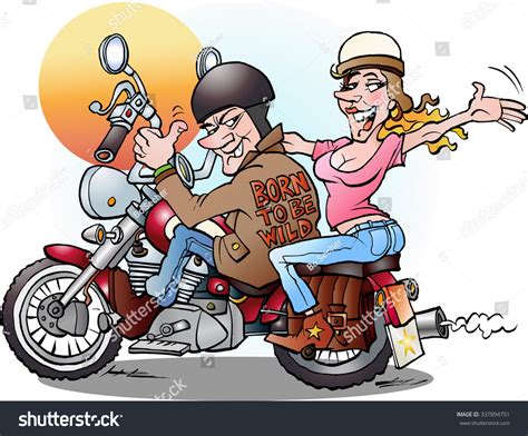Vector Cartoon Illustration Biker Couple On Stock Vector 337894751