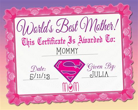 Worlds Best Mother Certificate Printable