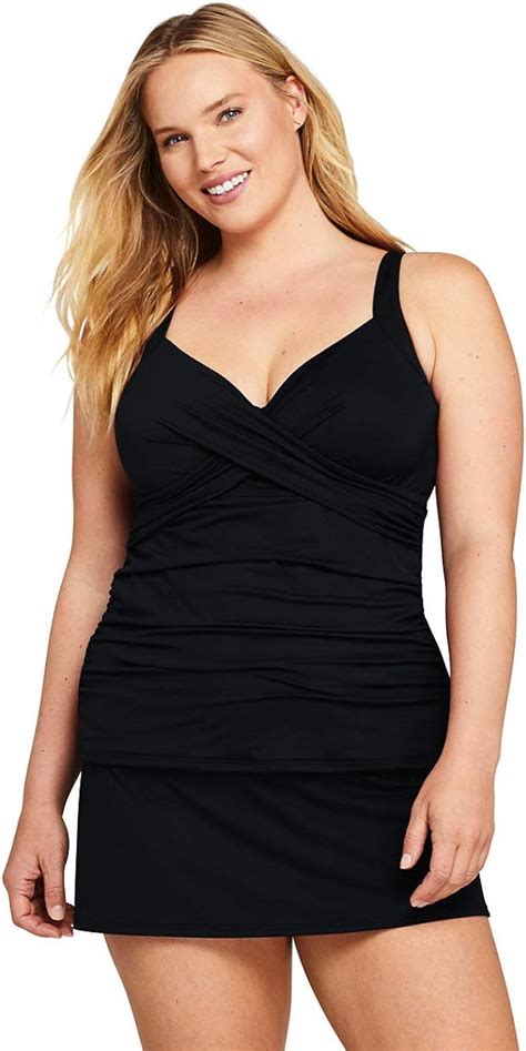 Lands End Womens Wrap Underwire Tankini Top Black Plus 22w At Amazon Womens Clothing Store