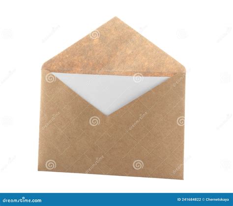 Brown Paper Envelope With Card Isolated On White Stock Photo Image Of