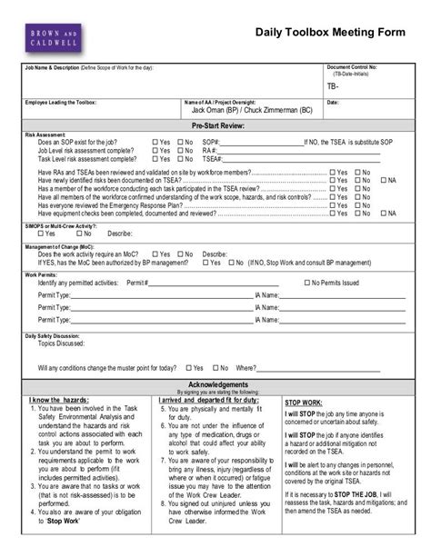 13 Toolbox Meeting Form