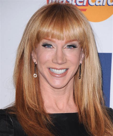 Kathy Griffin Long Straight Copper Red Hairstyle With Blunt Cut Bangs
