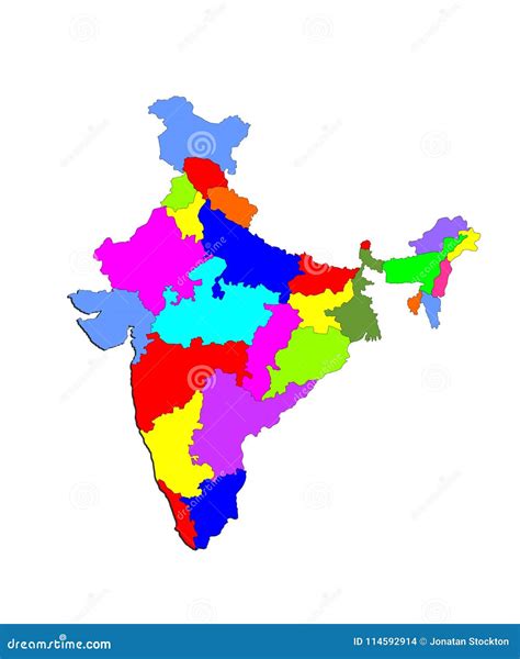 India Map Vector Silhouette With Separated Province States Royalty
