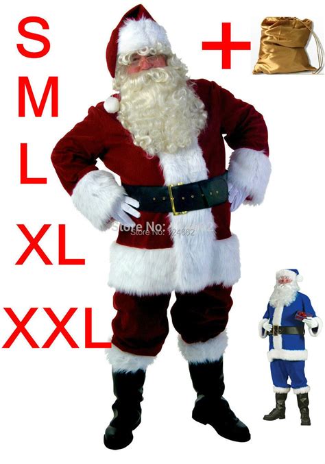 Free Shipping Christmas Costumes Santa Claus S M L Xl Xxl Blue Green