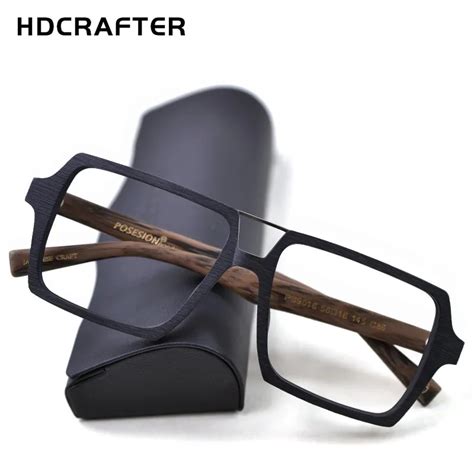 Hdcrafter Oversized Vintage Square Glasses Frame With Clear Lens Women Men Wood Optical