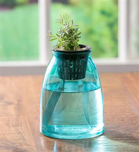 Glass Vase Self Watering Wicking Planters With Canvas Wicks Set Of 4