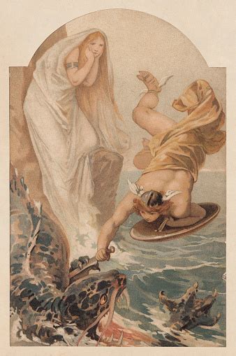 Perseus Befreit Andromeda Griechische Mythologie Lithographie