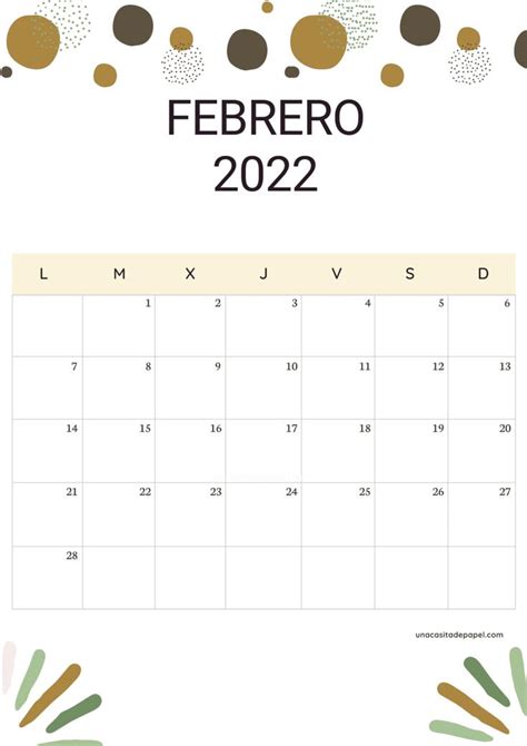 Calendario Febrero 2022 Para Imprimir Gratis ️ Una Casita De Papel