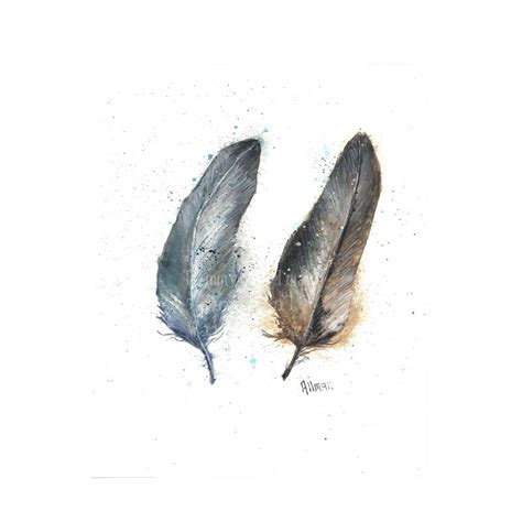 Original Feather Watercolor Print Watercolor Feather Painting Feather
