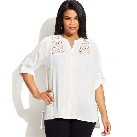 Lyst Calvin Klein Plus Size Threequartersleeve Lace Blouse In White