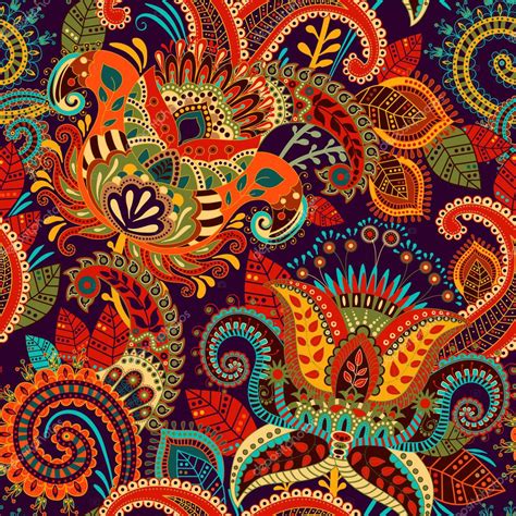 Colorful Seamless Paisley Pattern Decorative Indian Ornament Floral