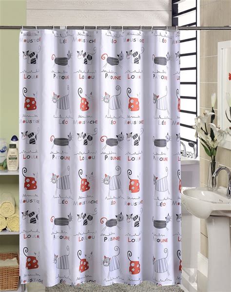 High Quality Cartoon Cute Cats Polyester Fabric Bathroom Curtain Waterproof Mildewproof Shower