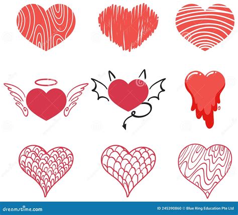 Different Style Of Hearts Isolated On White Background Stock Vector