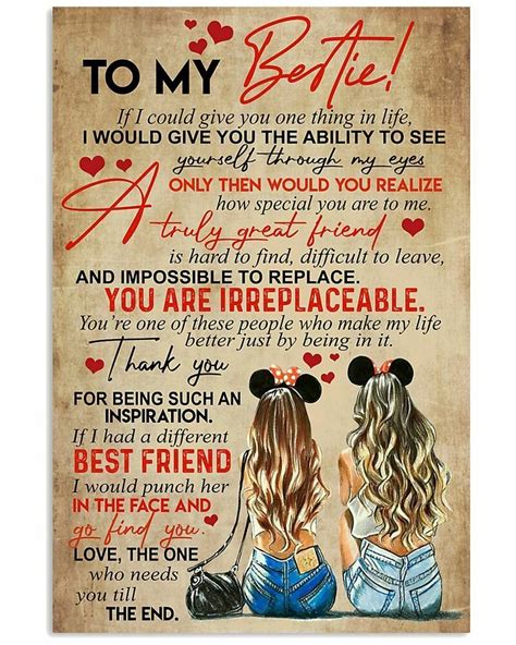 To My Bestie You Are Irreplaceable Best Friend T Bff T Girl Bff