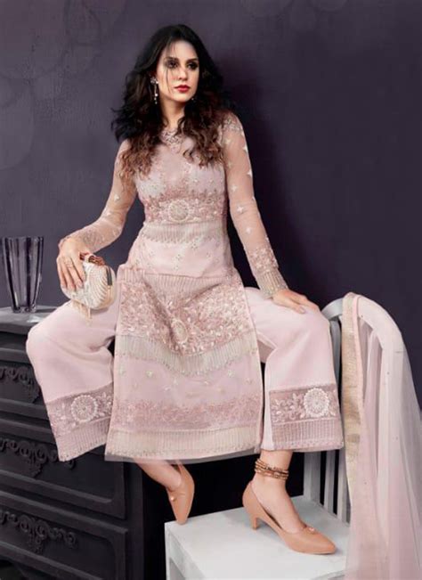 Buy Light Pink Embroidered Palazzo Suit Party Wear Embroidered Palazzo Suit Online Shopping