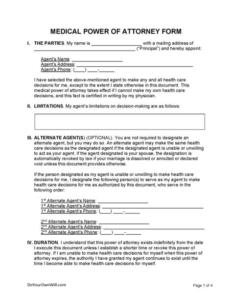 Free Medical Power Of Attorney Form MPOA PDF WORD 1 ODT