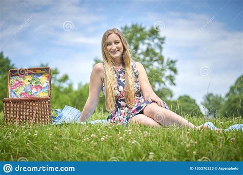 Stunning Young Blonde Woman Picnic Stock Image Image Of Basket