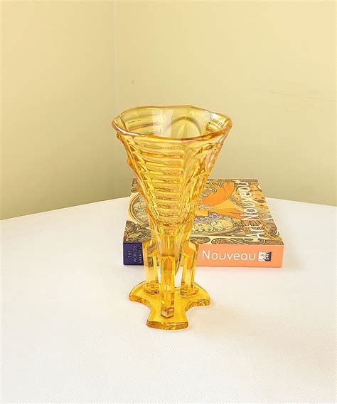 art deco rocket vase vintage amber glass vase pressed glass etsy