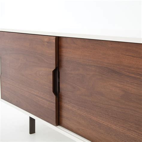 Manfred Mid Century White Lacquer Walnut Media Console