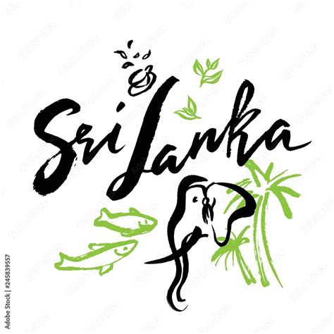 Set With Iconic Symbols In Calligraphic Style Of The Sri Lanka