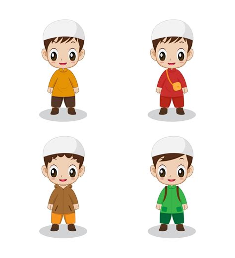 Cute Boy Muslim Character Set 2169217 Vector Art At Vecteezy