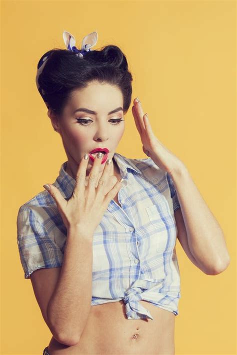 Girl In Pin Up Style With A Brilliant Manicure Stock Image Image Of