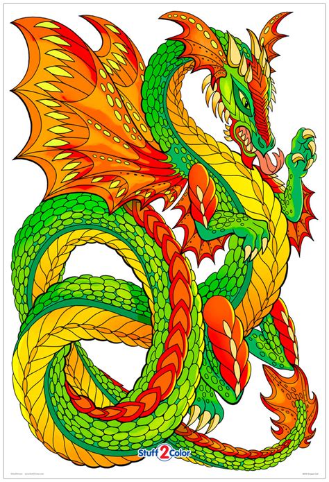 Dragon Coil Giant Fantasy Coloring Poster For Kids And Adults