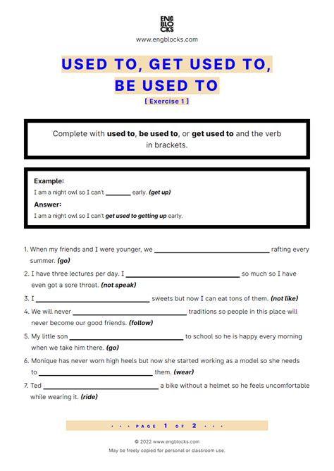 Used To Get Used To Be Used To Worksheet English Grammar