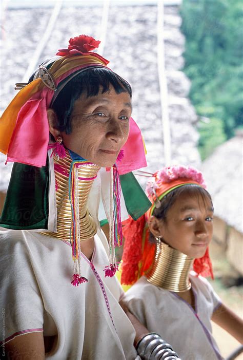 Portrait Of Two Long Necked Padaung Tribe Women Mae Hong Son Province