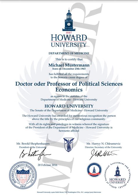 Doktortitel Kaufen Howard Berufszertifikate And Diplome Honorary Degree