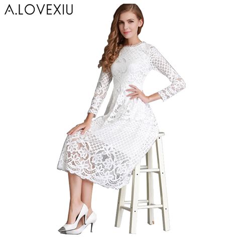 White Lace Dress Long Sleeve Casual Cottonladies Long Lace