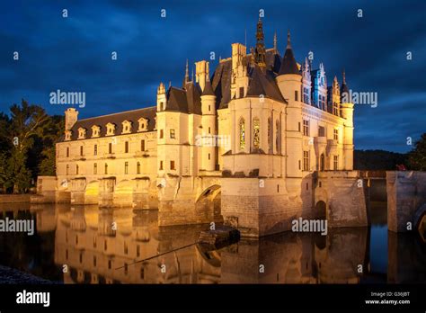 Twilight Over Château De Chenonceau In The Loire Valley Centre France