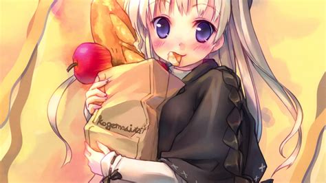 Desktop Wallpaper Eating Bread Original Anime Girl Art Hd Image