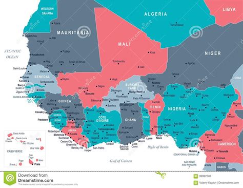 West Afrika Karte Vektor Illustration Stock Abbildung Illustration