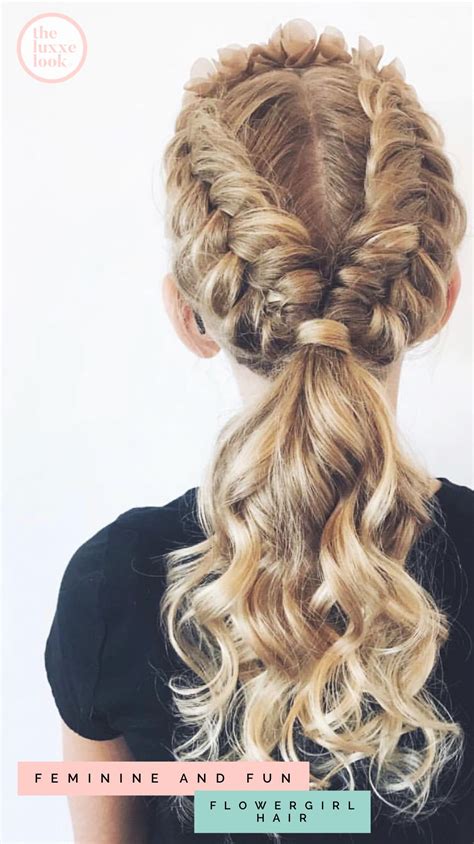 Combined with a braided updo, this sophisticated look still offers an innocent tone thanks to the halo effect of the flower crown. Flower girl Hairstyles | Flower girl hairstyles, Wedding ...