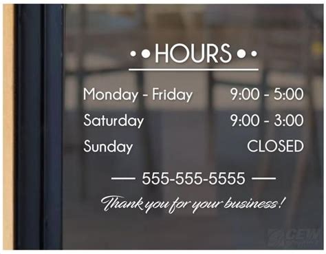 Store Hours Decal Hours Of Operation Sticker Business Hours Etsy In